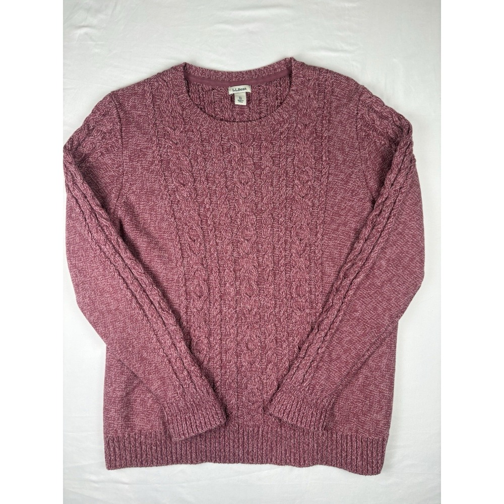 LL Bean Cable Knit Sweater Crewneck Women's  XL 100% Cotton Pink  #298839